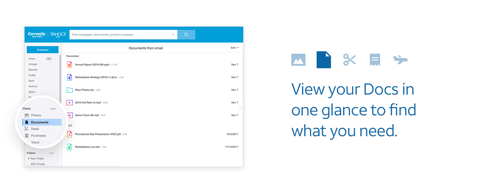 View your docs in one glance to find what you need with Currently, from AT&T email