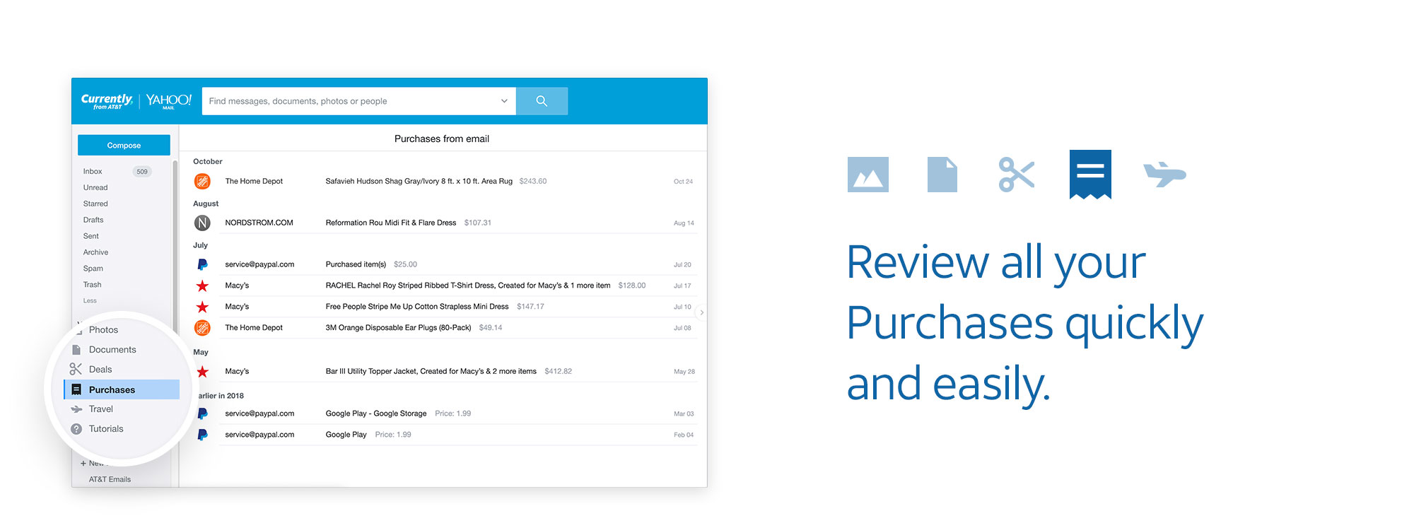 Review all your purchases quickly and easily with Currently, from AT&T email