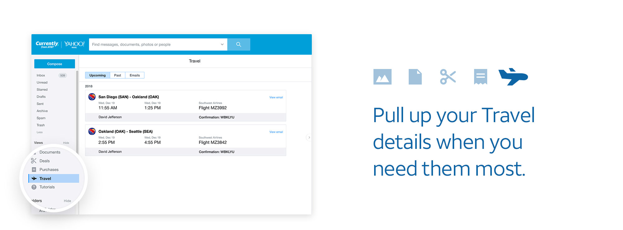 Pull up your travel details when you need them the most with Currently, from AT&T email